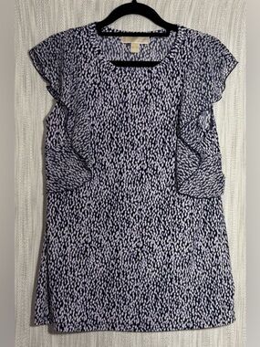 Michaels Navy, Purple, & White Ruffle Sleeve Blouse